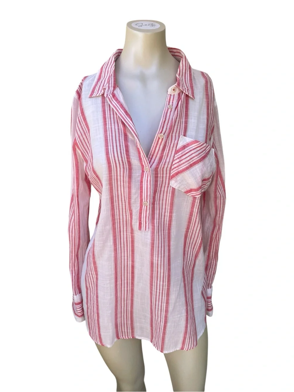 Merona Women's Pink Striped Long Sleeve Tunic Blouse – Size XL